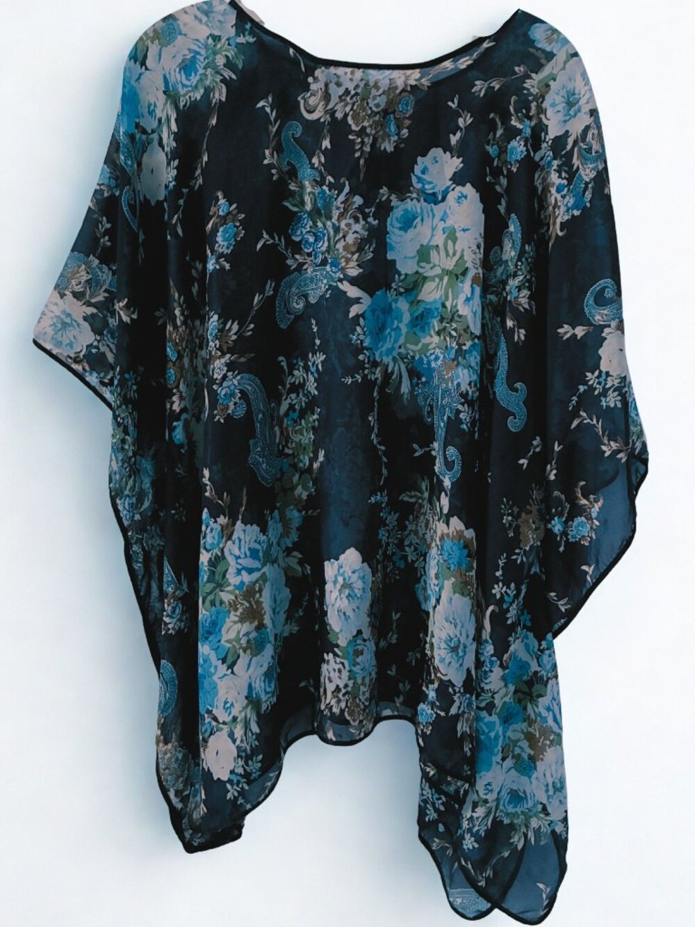 Navy Blue Floral & Paisley Flowing Blouse